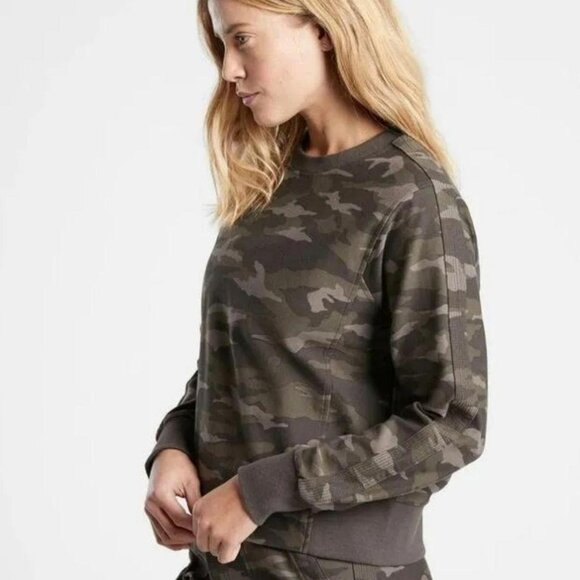 Athleta Farallon Print Sweatshirt, "Black Olive" Camo (Green/Brown), Large - Picture 2 of 7